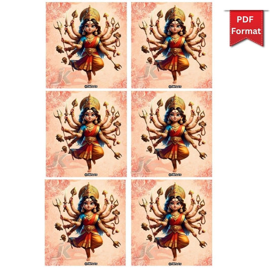 Navratri Mata Cards Printable: Kanjak & Mata Ki Chowki Return Favor Tags | Festive Gift Labels PDF Download
